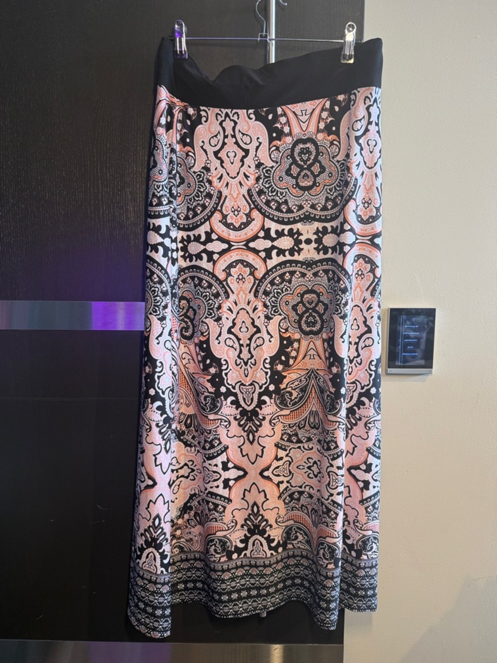 Pink and Black Printed Maxi Skirt with Black Waistband-like new
